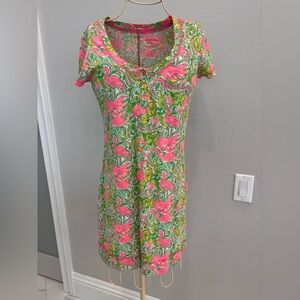 Lilly Pulitzer Size SMALL Palmetto Prima Cotton Floral Pink and Green Dress
